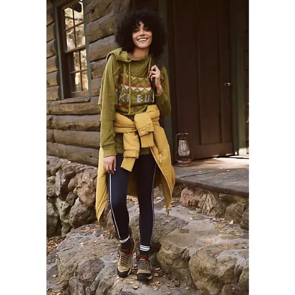 Free People Powder Bunny Sweater Ski Bum Fair Isle Chunky Knit Hooded Oversized - Picture 3 of 14